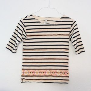J. Crew Striped Stitchwork Embroidered Top